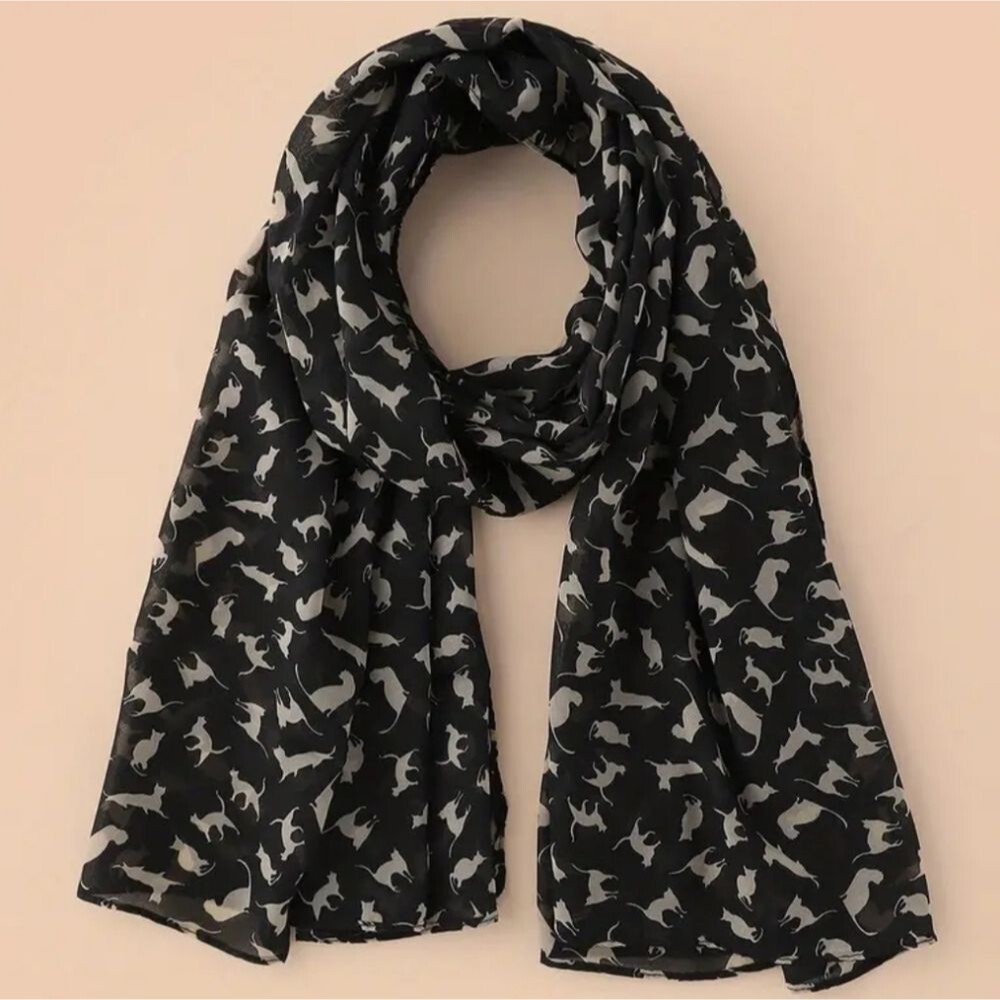 Cat Full Print Chiffon Scarf